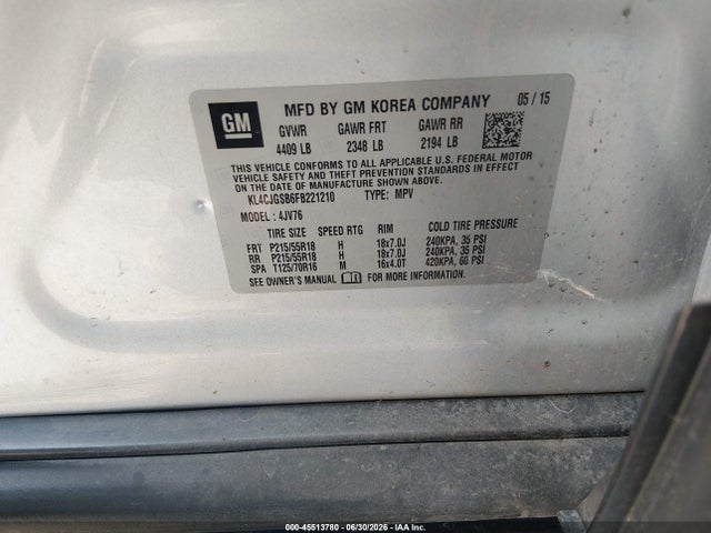 Продажа на аукционе авто 2015 Buick Encore Leather, vin: KL4CJGSB6FB221210, номер лота: 45513780