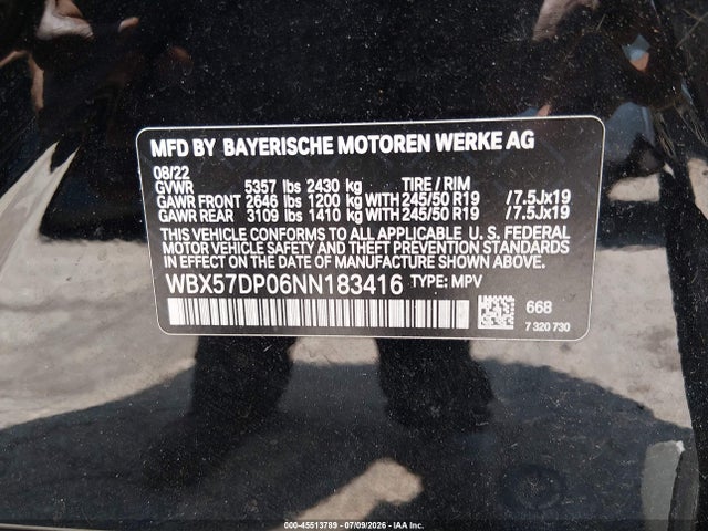 Продаж на аукціоні авто 2022 Bmw X3 Xdrive30i, vin: WBX57DP06NN183416, номер лоту: 45513789