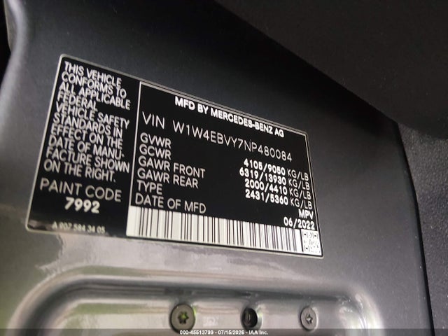 45513799 :رقم المزاد ، W1W4EBVY7NP480084 vin ، 2022 Mercedes-benz Sprinter 2500 Standard Roof V6 مزاد بيع