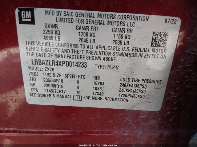 2023 Buick Envision Preferred Fwd მანქანა იყიდება აუქციონზე, vin: LRBAZLR4XPD014233, აუქციონის ნომერი: 45513812