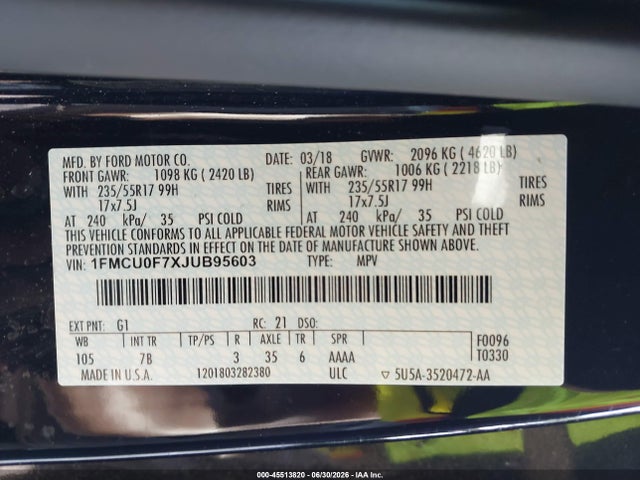 Ford ESCAPE S 2018 1FMCU0F7XJUB95603 Image 9
