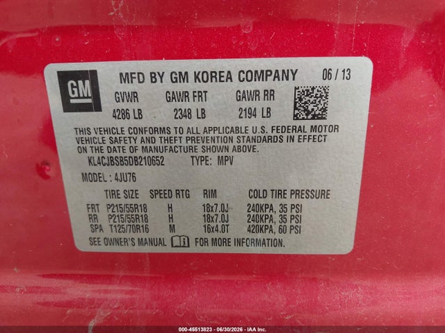 45513823 :رقم المزاد ، KL4CJBSB5DB210652 vin ، 2013 Buick Encore Convenience مزاد بيع