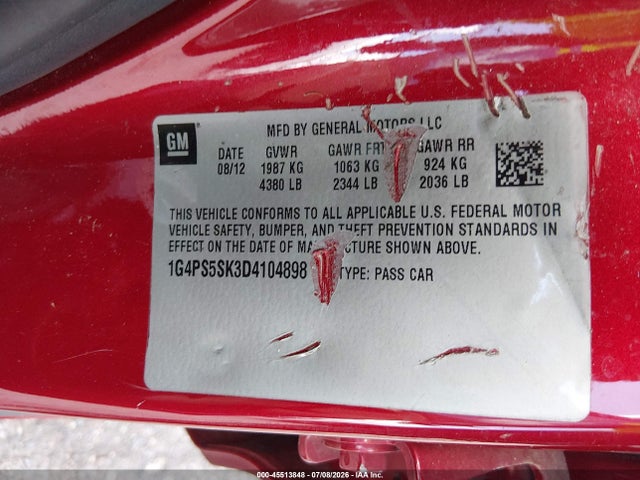 2013 Buick Verano Leather Group მანქანა იყიდება აუქციონზე, vin: 1G4PS5SK3D4104898, აუქციონის ნომერი: 45513848