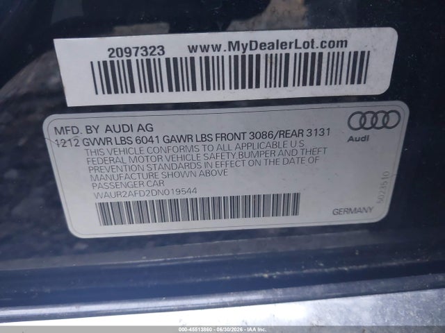 Aukcja sprzedaży 2013 Audi A8 L 4.0t, vin: WAUR2AFD2DN019544, numer aukcji: 45513860