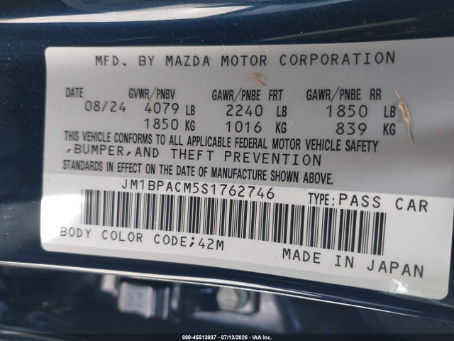 Aukcja sprzedaży 2025 Mazda Mazda3 2.5 S Preferred, vin: JM1BPACM5S1762746, numer aukcji: 45513887