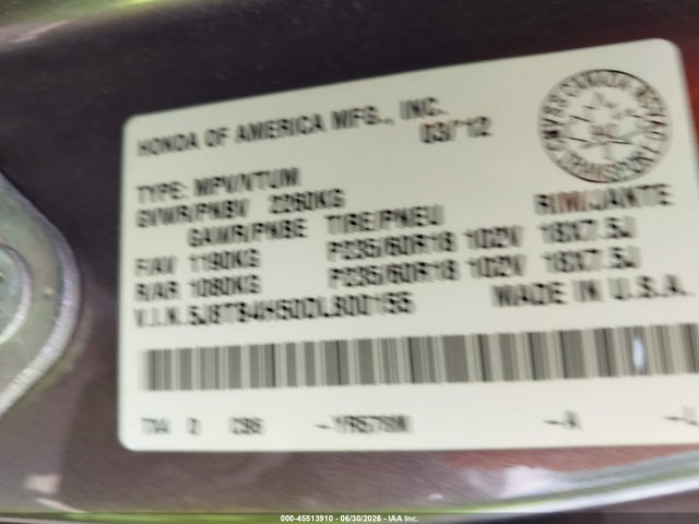 45513910 :رقم المزاد ، 5J8TB4H50DL800155 vin ، 2013 Acura Rdx مزاد بيع