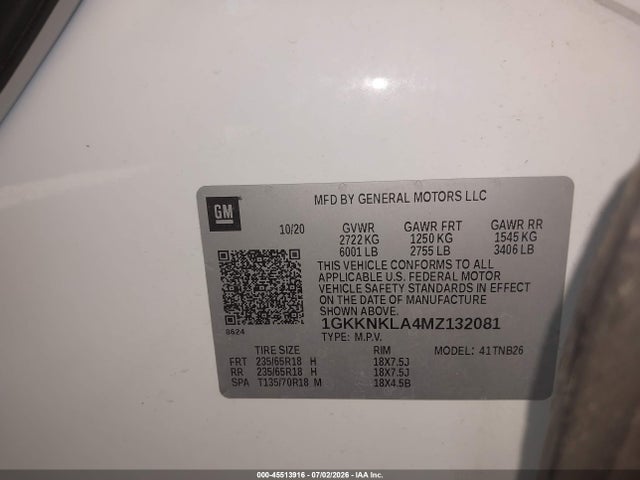 1GKKNKLA4MZ132081 GMC Acadia Fwd Sle