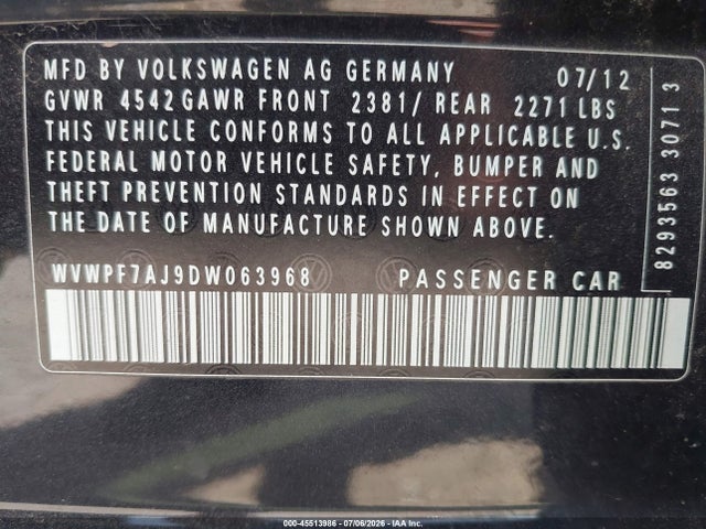 Продаж на аукціоні авто 2013 Volkswagen Golf R 4-door, vin: WVWPF7AJ9DW063968, номер лоту: 45513986