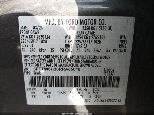 Auction sale of the 2024 Ford Maverick Xlt, vin: 3FTTW8H30RRA65016, lot number: 45514050