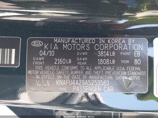 45514066 :رقم المزاد ، KNAFU4A29A5253583 vin ، 2010 Kia Forte Ex مزاد بيع