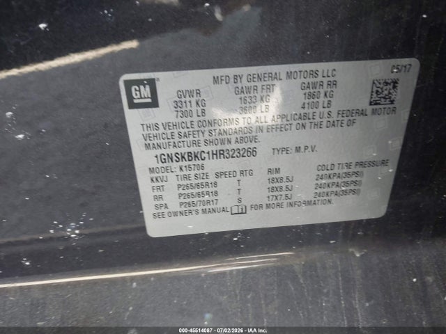 Aukcja sprzedaży 2017 Chevrolet Tahoe Lt, vin: 1GNSKBKC1HR323266, numer aukcji: 45514087
