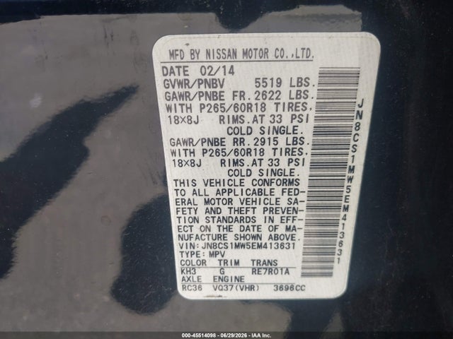 Продажа на аукционе авто 2014 Infiniti Qx70, vin: JN8CS1MW5EM413631, номер лота: 45514098