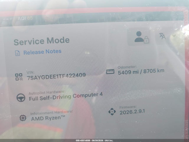 45514099 :رقم المزاد ، 7SAYGDEE1TF422409 vin ، 2026 Tesla Model Y All-wheel Drive/long Range Launch Series/premium All-wheel Drive مزاد بيع