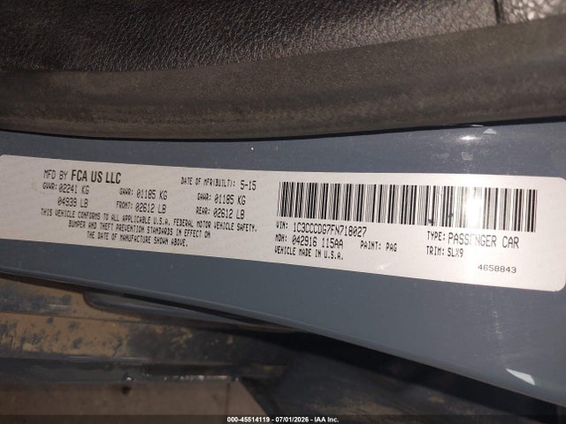 Продаж на аукціоні авто 2015 Chrysler 200 S, vin: 1C3CCCDG7FN718027, номер лоту: 45514119