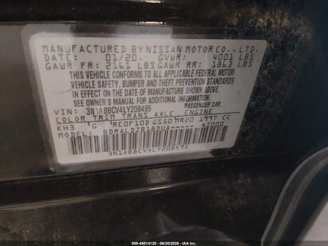 45514120 :رقم المزاد ، 3N1AB8CV4LY208495 vin ، 2020 Nissan Sentra Sv Xtronic Cvt مزاد بيع