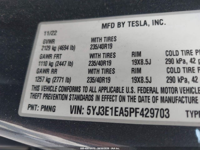 Tesla Model 3 Rear-wheel Drive 2023 5YJ3E1EA5PF429703 Image 9