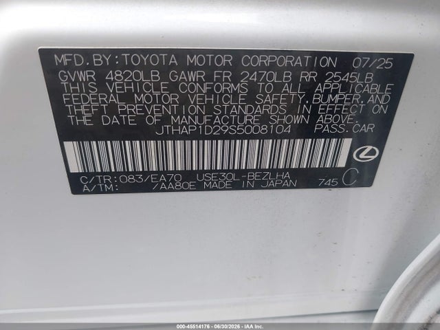 Aukcja sprzedaży 2025 Lexus Is 500 F Sport Performance, vin: JTHAP1D29S5008104, numer aukcji: 45514176