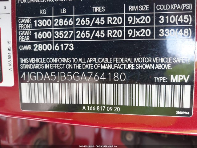 Продаж на аукціоні авто 2016 Mercedes-benz Gle 350, vin: 4JGDA5JB5GA764180, номер лоту: 45514190