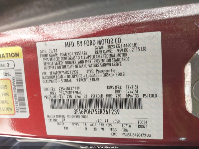 3FA6P0H75ER261239 Ford FUSION SE