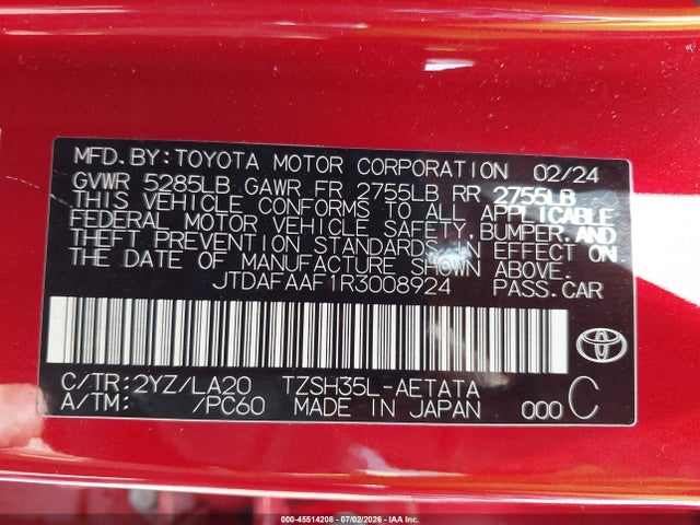 Aukcja sprzedaży 2024 Toyota Crown Platinum, vin: JTDAFAAF1R3008924, numer aukcji: 45514208
