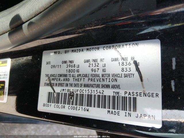 45514242 :رقم المزاد ، JM1BL1UF0C1531542 vin ، 2012 Mazda Mazda3 I Sport مزاد بيع