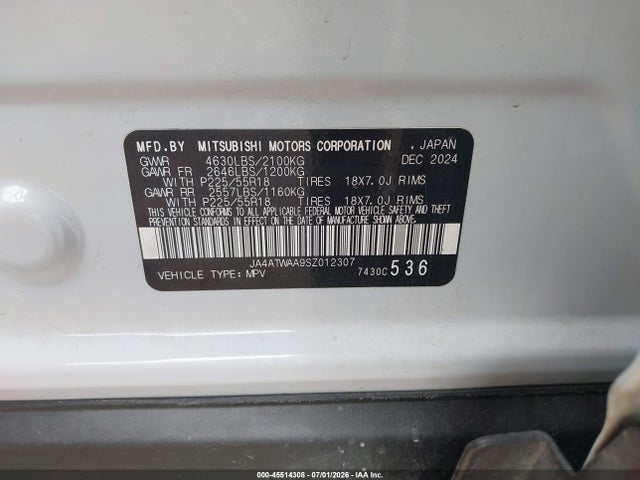 Продаж на аукціоні авто 2025 Mitsubishi Eclipse Cross Black Edition S-awc/se S-awc/sel S-awc, vin: JA4ATWAA9SZ012307, номер лоту: 45514308