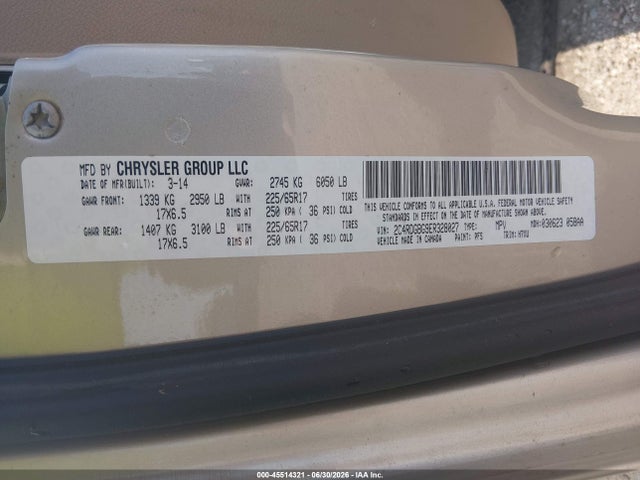 2014 Dodge Grand Caravan American Value Pkg მანქანა იყიდება აუქციონზე, vin: 2C4RDGBG9ER328027, აუქციონის ნომერი: 45514321