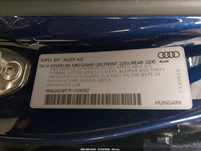 2015 Audi A3 1.8t Premium მანქანა იყიდება აუქციონზე, vin: WAUACGFF7F1026062, აუქციონის ნომერი: 45514336