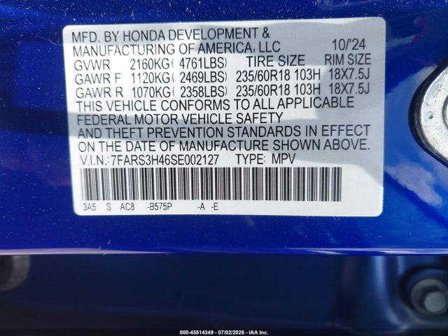 Honda Cr-v Ex 2wd 2025 7FARS3H46SE002127 Image 9