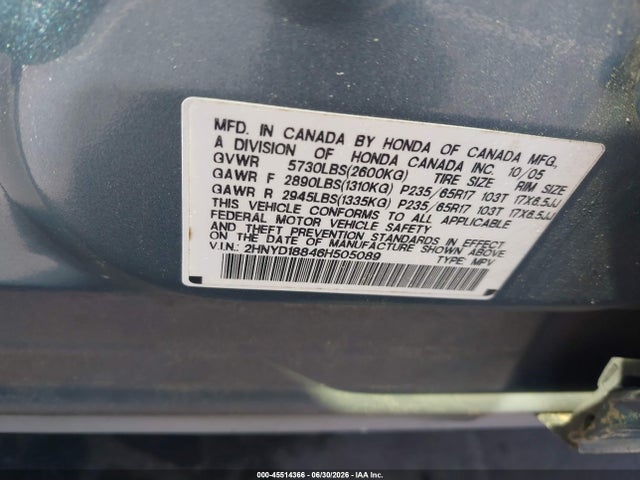 Aukcja sprzedaży 2006 Acura Mdx, vin: 2HNYD18846H505089, numer aukcji: 45514366