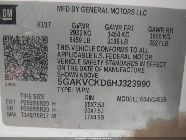 Aukcja sprzedaży 2017 Buick Enclave Premium, vin: 5GAKVCKD6HJ323990, numer aukcji: 45514373