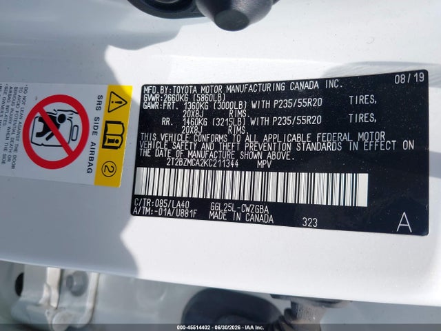 Aukcja sprzedaży 2019 Lexus Rx 350, vin: 2T2BZMCA2KC211344, numer aukcji: 45514402