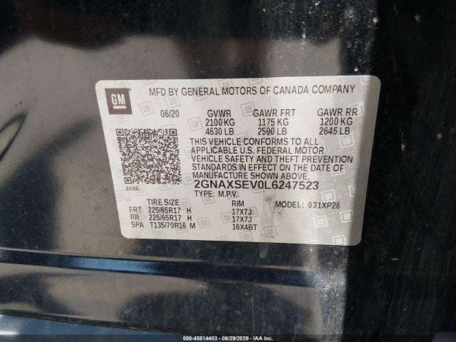 Chevrolet Equinox Awd Ls 2020 2GNAXSEV0L6247523 Image 9