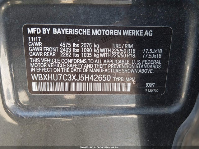Продаж на аукціоні авто 2018 Bmw X1 Sdrive28i, vin: WBXHU7C3XJ5H42650, номер лоту: 45514423