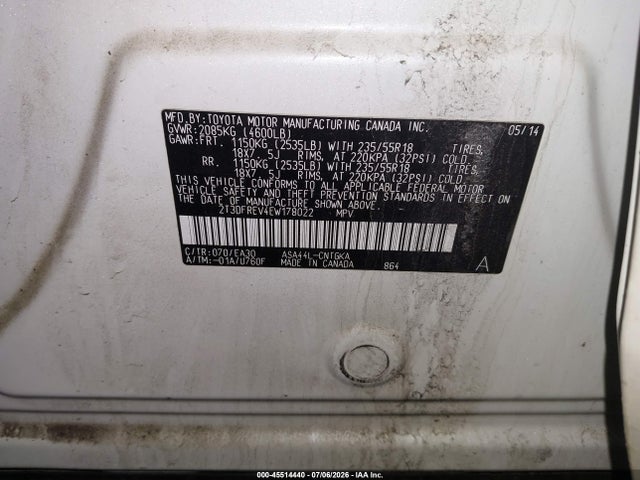 2014 Toyota Rav4 Limited მანქანა იყიდება აუქციონზე, vin: 2T3DFREV4EW178022, აუქციონის ნომერი: 45514440