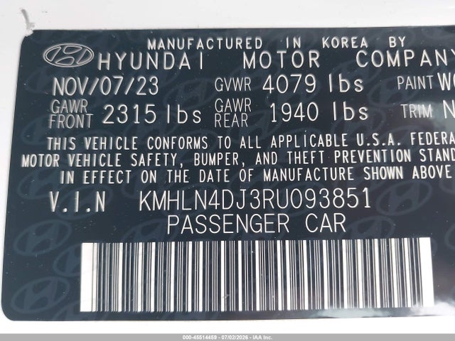 Продажа на аукционе авто 2024 Hyundai Elantra Hybrid Limited, vin: KMHLN4DJ3RU093851, номер лота: 45514459