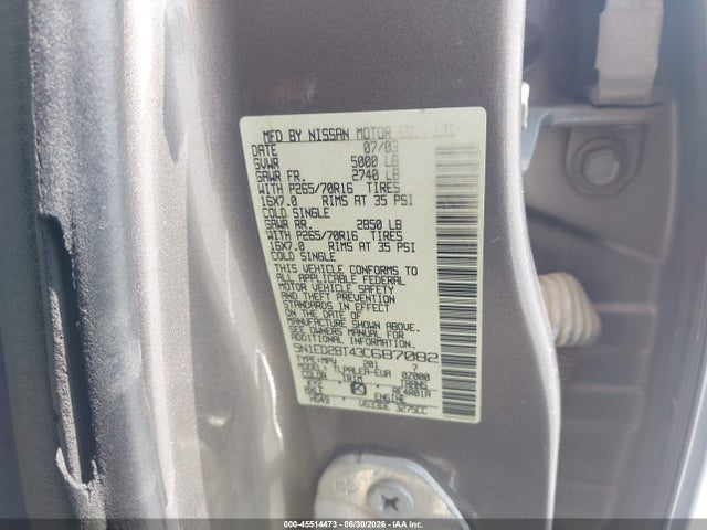 Auction sale of the 2003 Nissan Xterra Xe, vin: 5N1ED28T43C687082, lot number: 45514473