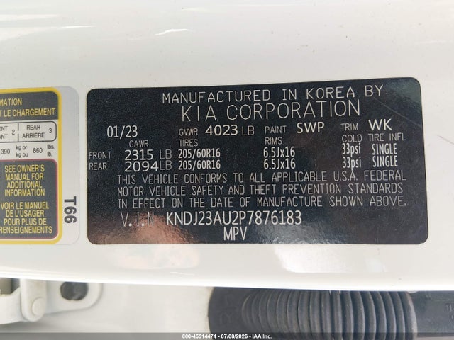 Aukcja sprzedaży 2023 Kia Soul Lx, vin: KNDJ23AU2P7876183, numer aukcji: 45514474