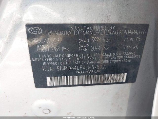 5NPD84LF4LH528021 Hyundai ELANTRA SEL