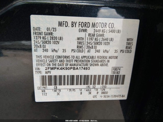 Aukcja sprzedaży 2023 Ford Edge Titanium, vin: 2FMPK4K90PBA17493, numer aukcji: 45514499