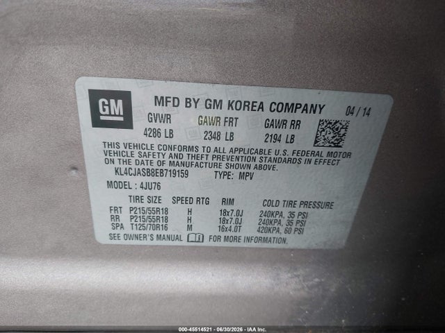 Aukcja sprzedaży 2014 Buick Encore, vin: KL4CJASB8EB719159, numer aukcji: 45514521