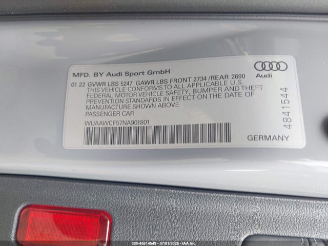 WUAAWCF57NA901801 Audi Rs 5 Sportback Tfsi Quattro Tiptronic