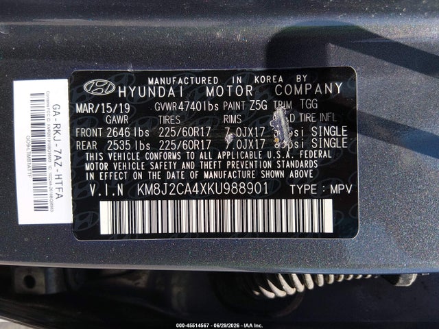 Hyundai TUCSON SE 2019 KM8J2CA4XKU988901 Image 9