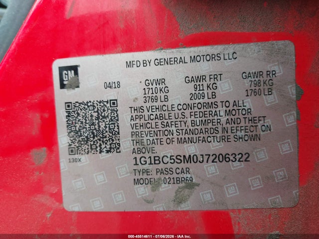 1G1BC5SM0J7206322 Chevrolet Cruze Ls Auto
