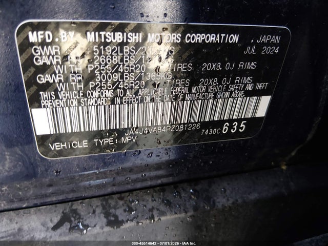 Продажа на аукционе авто 2024 Mitsubishi Outlander Se 2.5 S-awc/se Black Edition S-awc/se Black Edition W/pano Roof S-awc/se Ralliart S-awc, vin: JA4J4VA84RZ081226, номер лота: 45514642