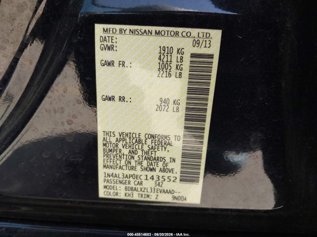 Nissan Altima 2.5 Sl 2014 1N4AL3AP0EC143552 Image 9