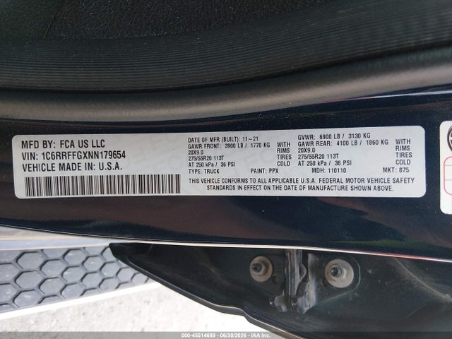 Продаж на аукціоні авто 2022 Ram 1500 Big Horn  4x4 5'7 Box, vin: 1C6RRFFGXNN179654, номер лоту: 45514689