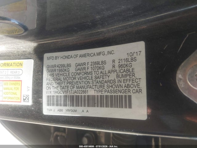 Продажа на аукционе авто 2018 Honda Accord Lx, vin: 1HGCV1F17JA022661, номер лота: 45514699