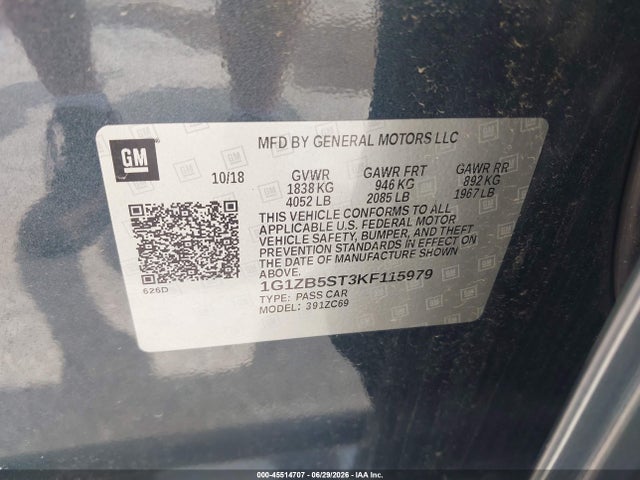 45514707 :رقم المزاد ، 1G1ZB5ST3KF115979 vin ، 2019 Chevrolet Malibu 1ls مزاد بيع