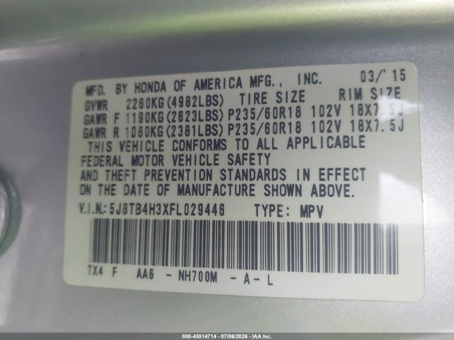 Acura RDX 2015 5J8TB4H3XFL029446 Image 9
